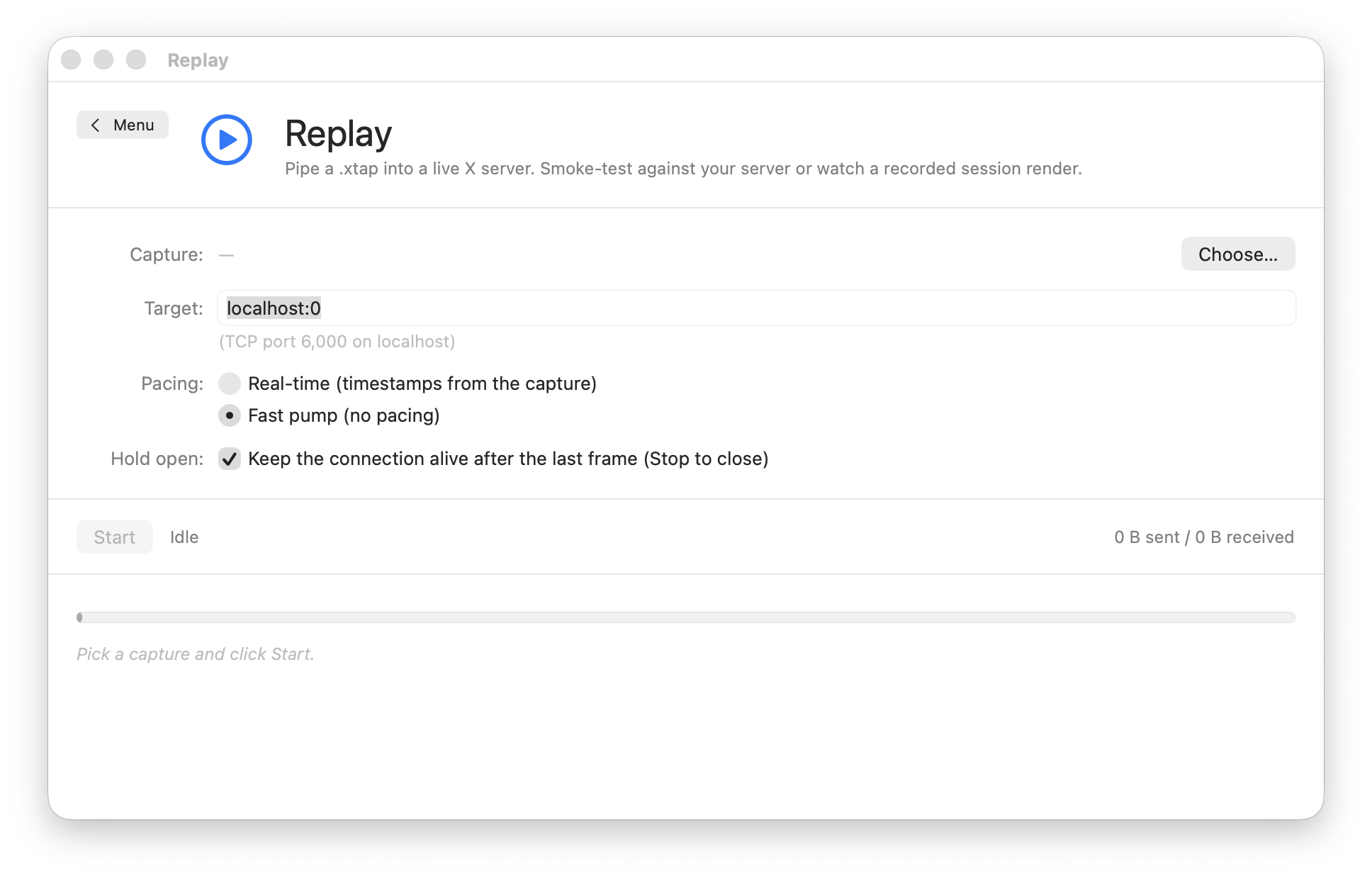 The macXcapture Replay screen